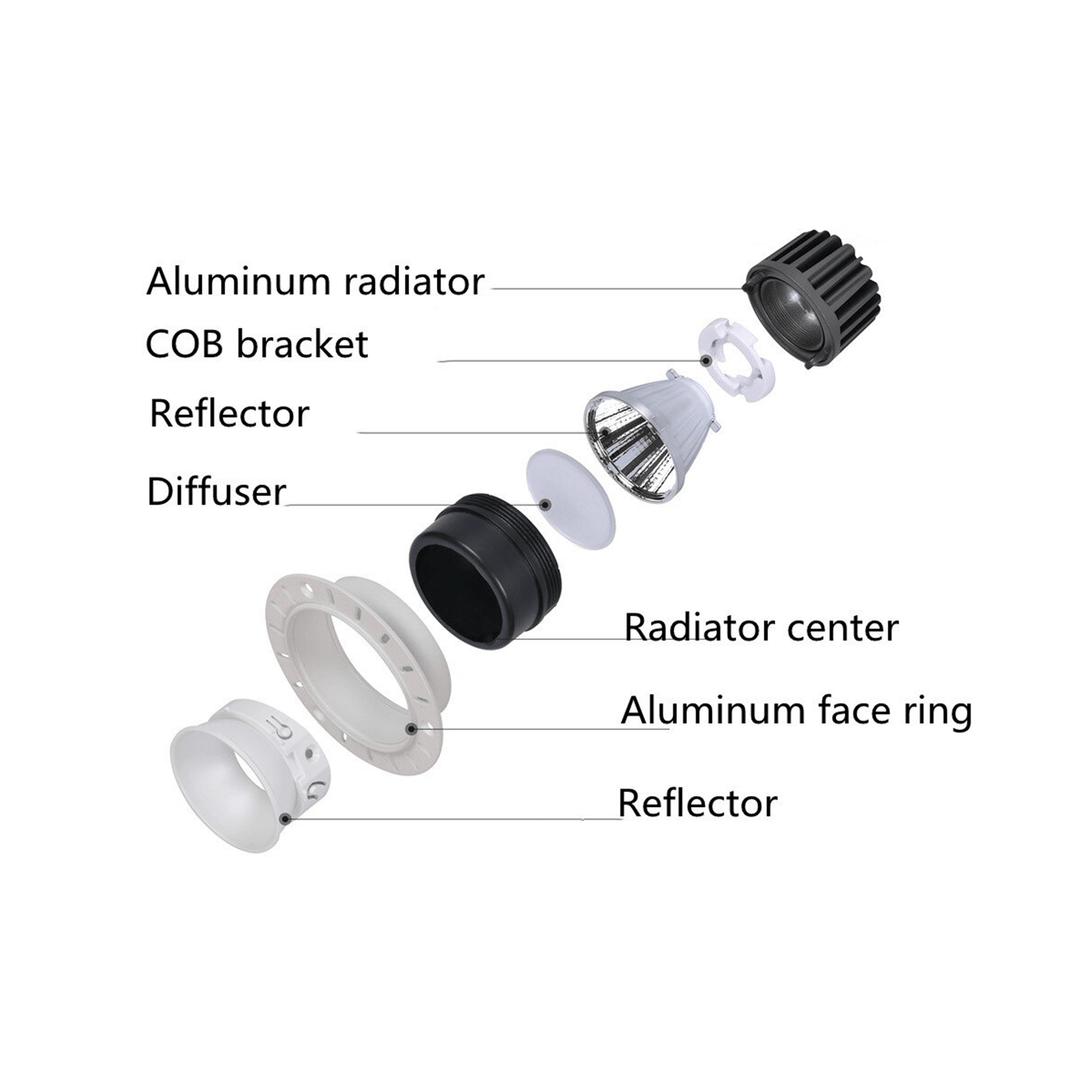 Exploded spotlight assembly showing the heat path