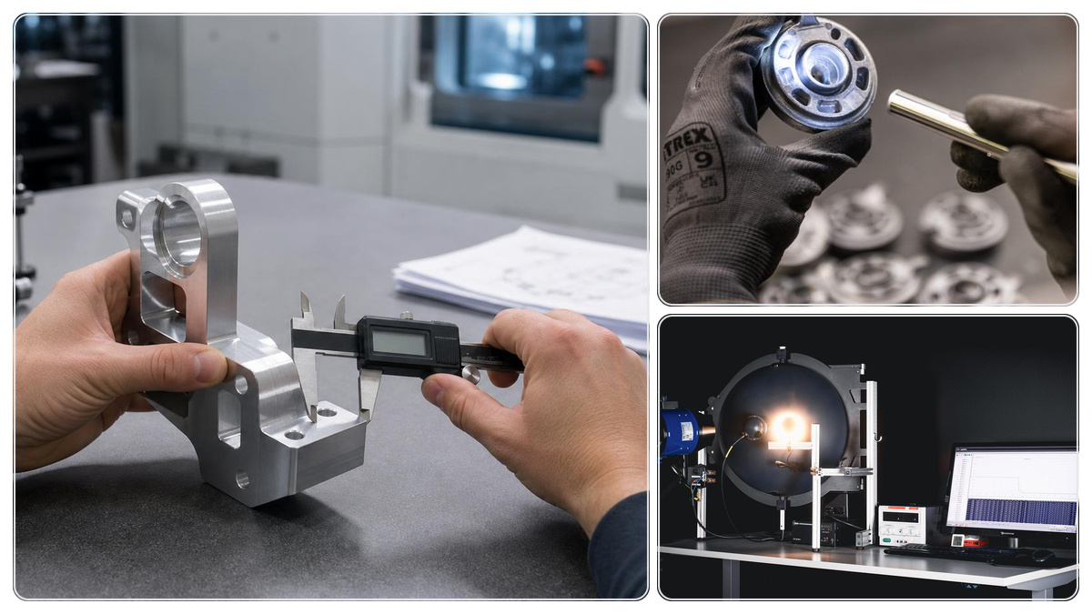 Quality inspection of lighting components: dimensional measurement and photometric testing