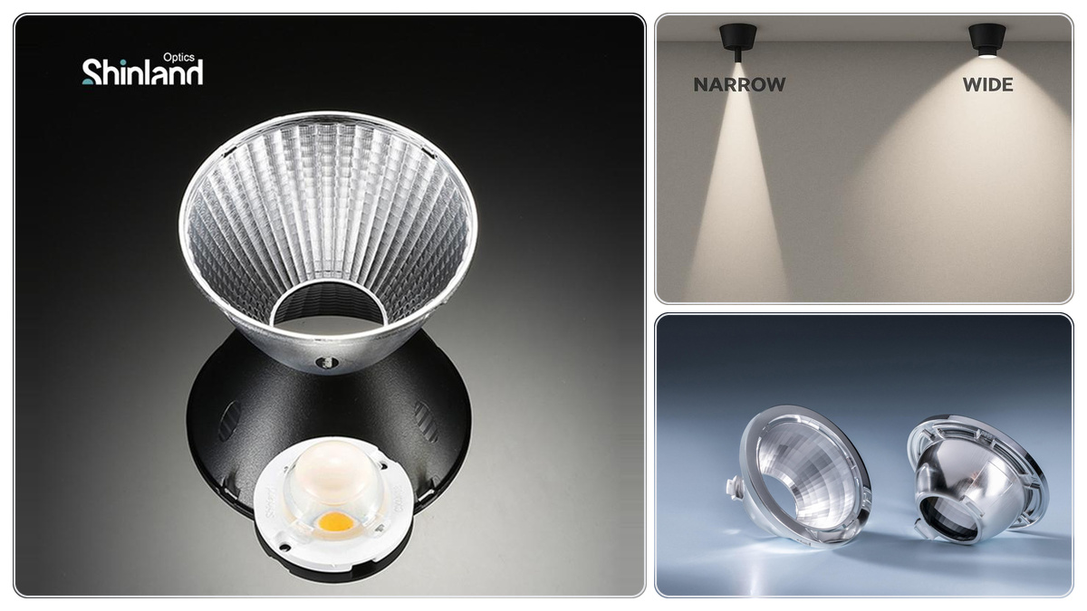 LED spotlight reflector with COB light source and beam performance